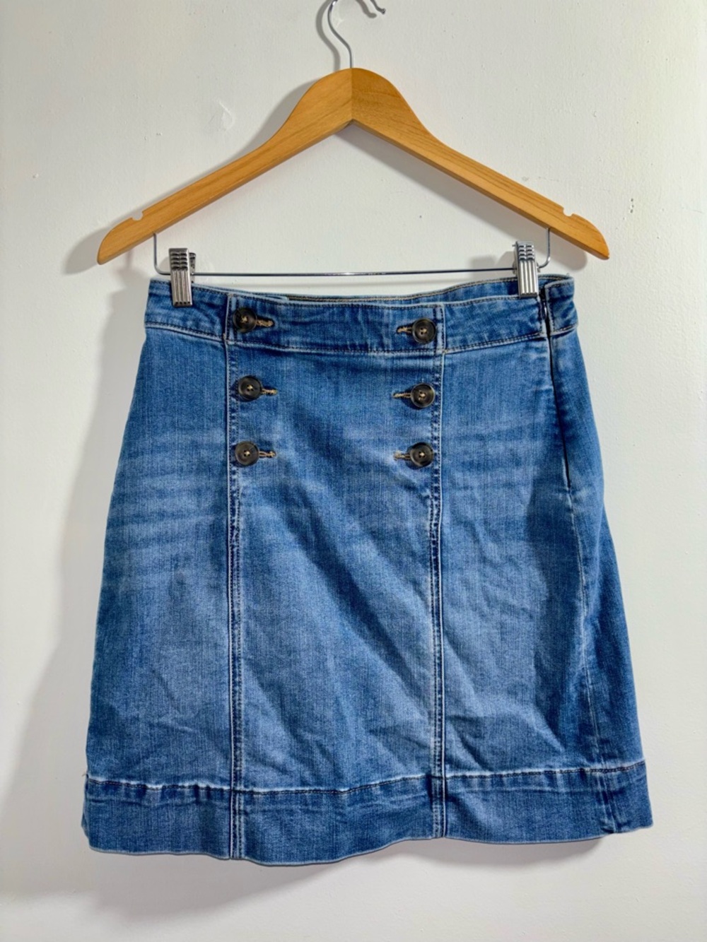 St. John's Bay Blue Denim Button-Front Mini Skirt